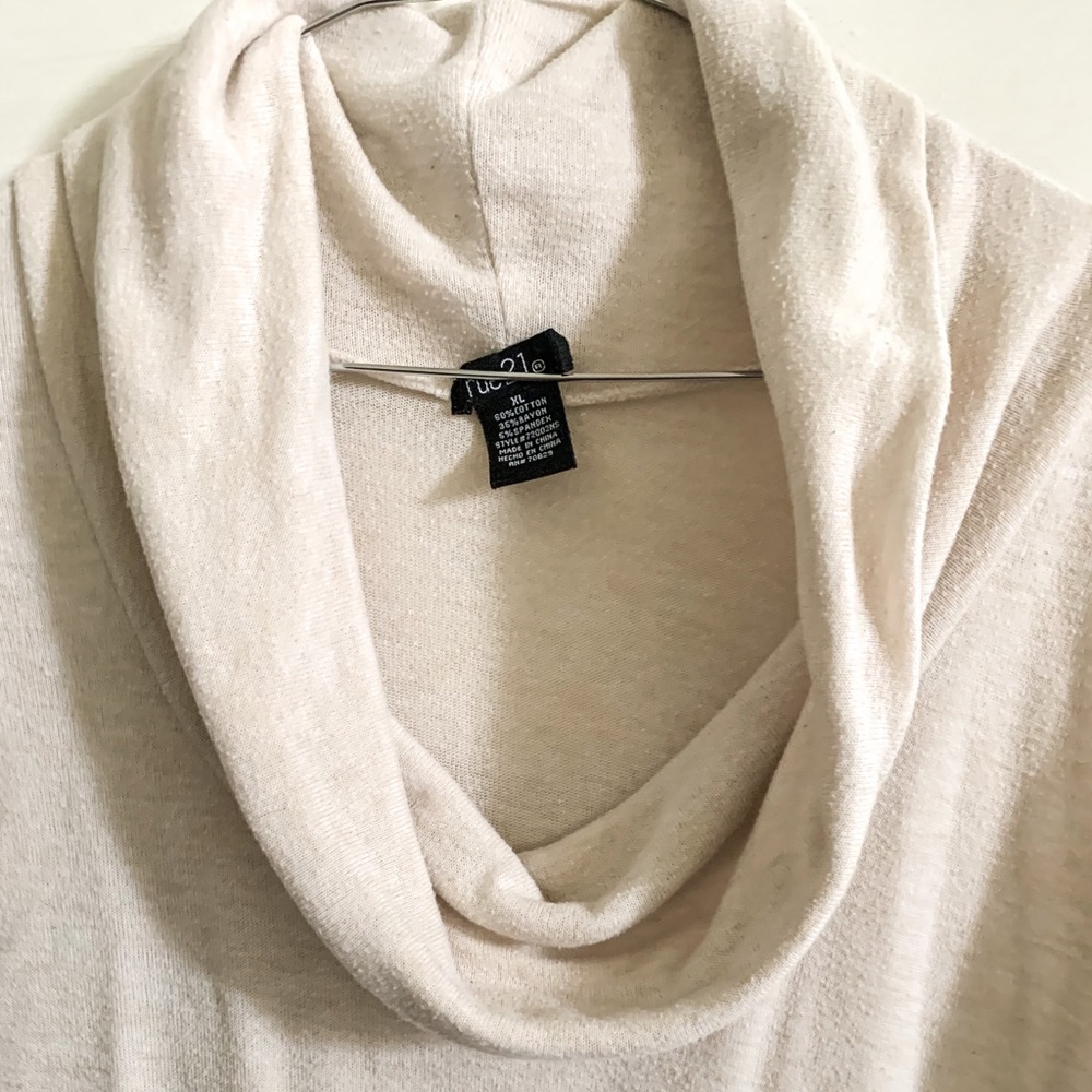 Cream colored cowl neck short sleeved sweater